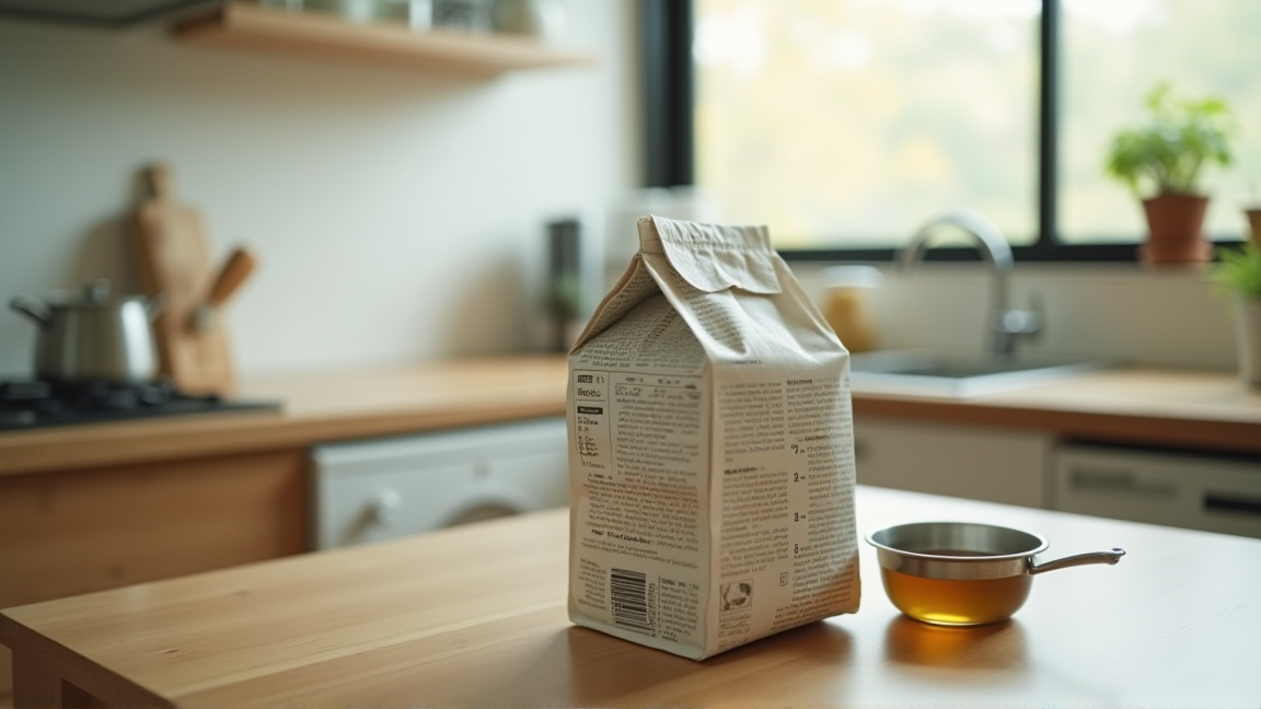 使用済み油を牛乳パックに入れて処分する様子