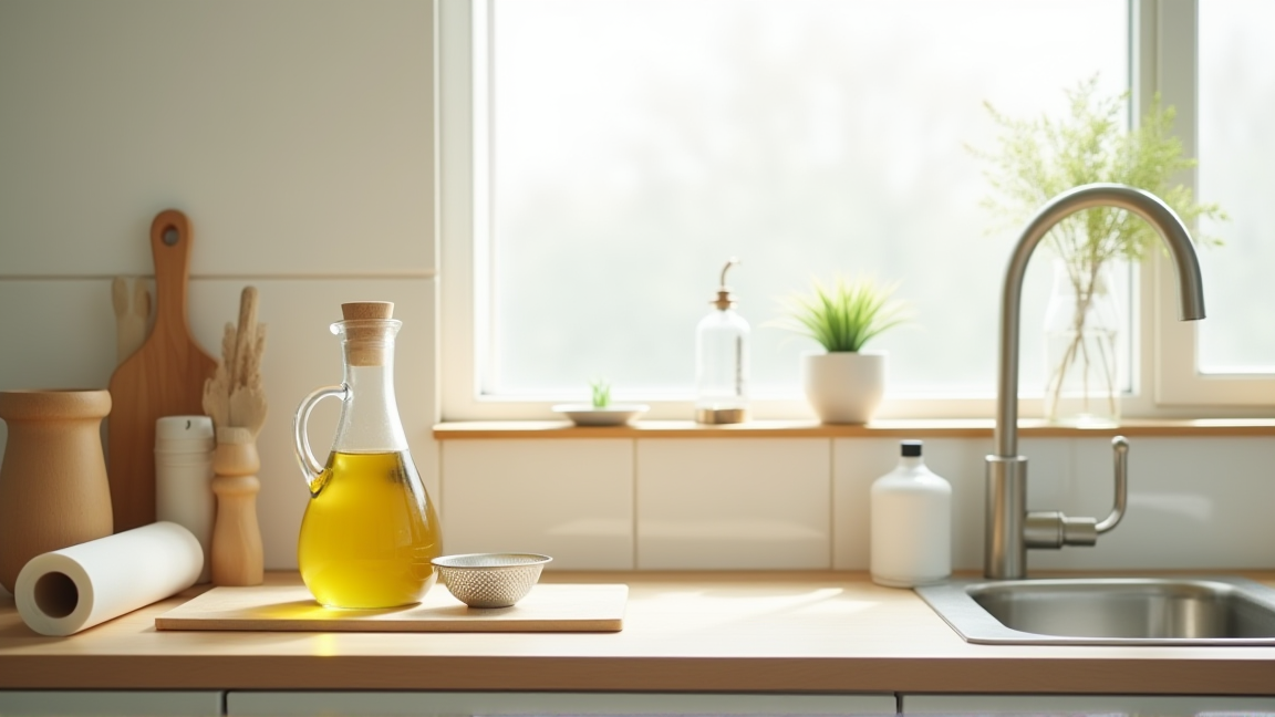 清潔に保たれたキッチンと油保存グッズ