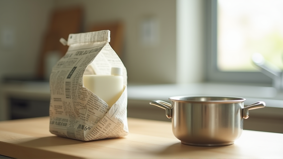 使用済み油を牛乳パックに入れて処分する様子