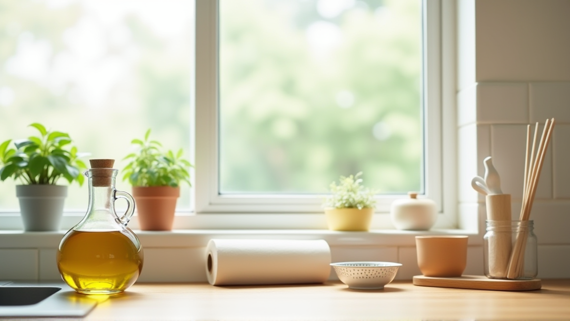 清潔に保たれたキッチンと油保存グッズ