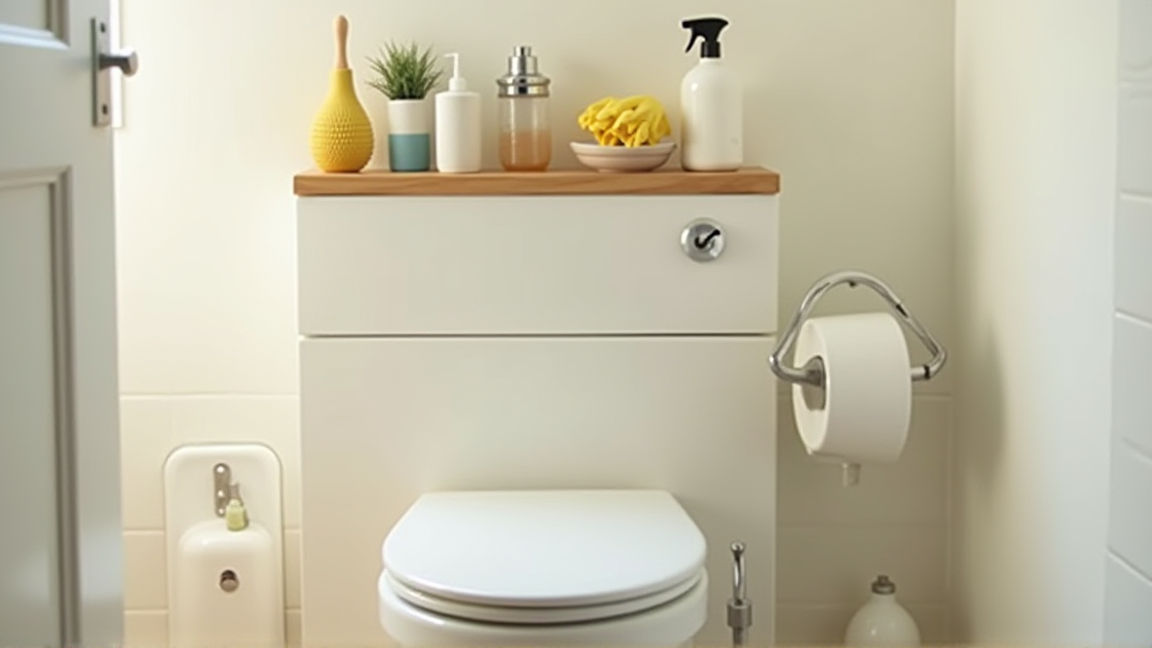 掃除道具が整頓されたトイレ横の収納