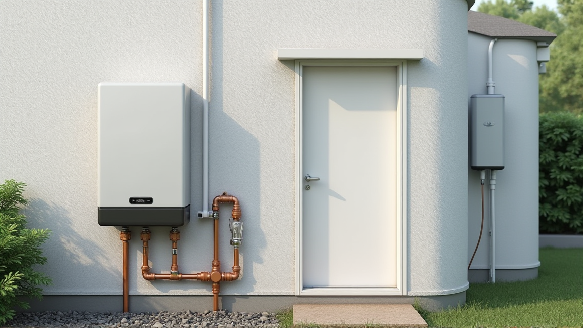 屋外に設置された給湯器の外観