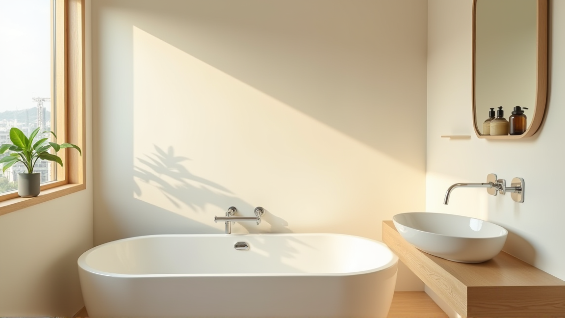 清潔で明るい浴室の全景