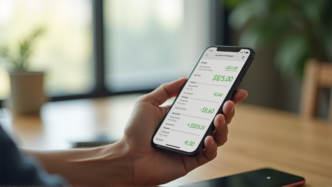 スマホの家計簿アプリで日用品費を記録する手元