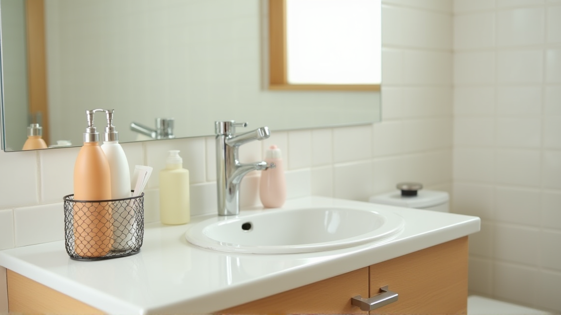 整理された一人暮らしのコンパクトな洗面所