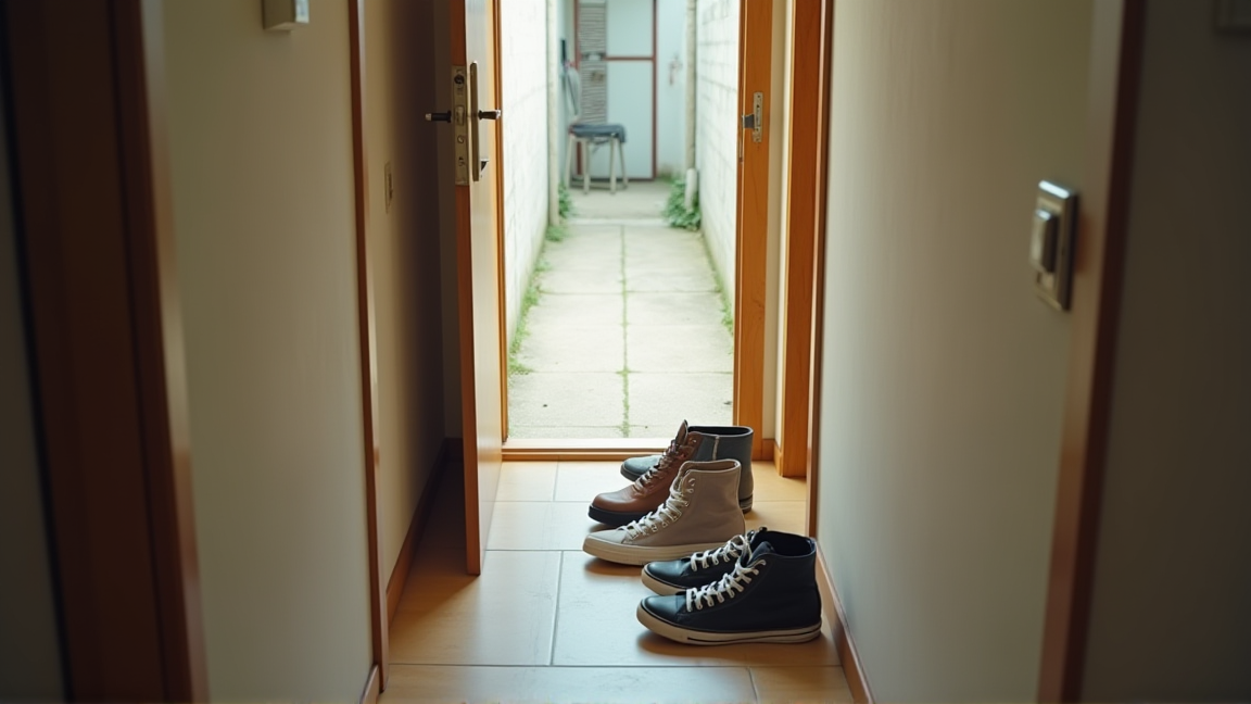 靴が散らかったワンルームの玄関の様子