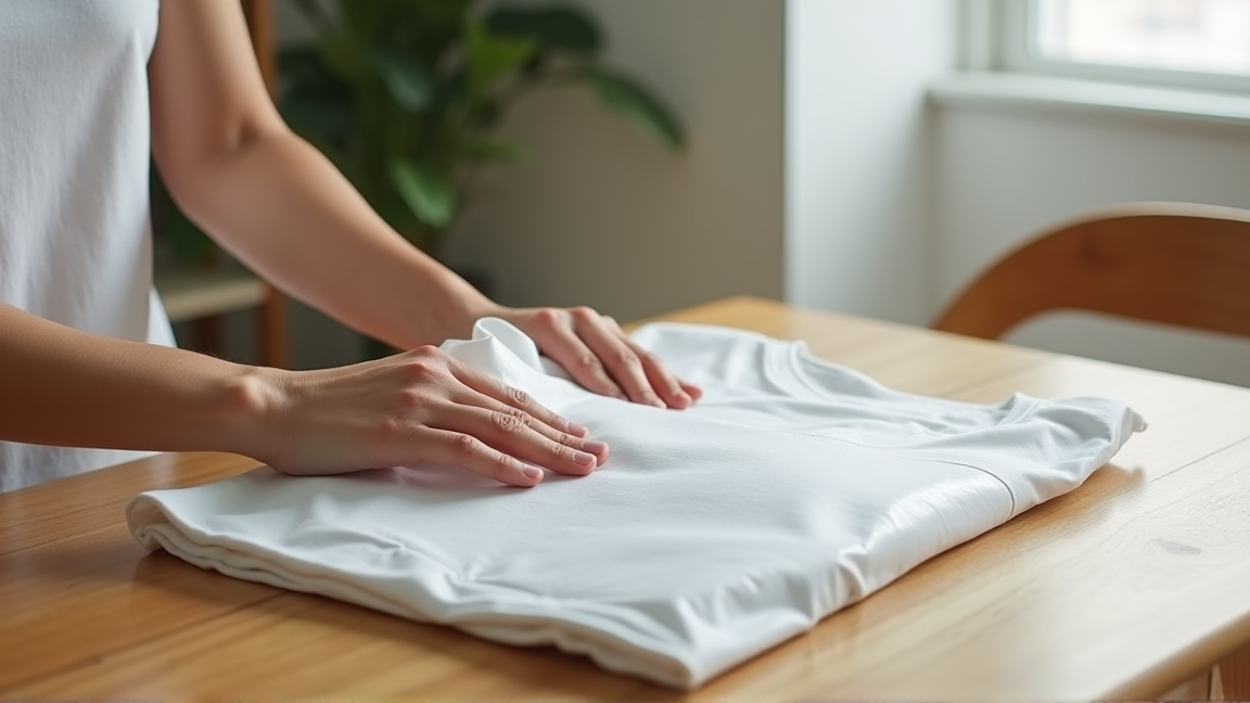 衣類を圧縮袋で薄く梱包している様子