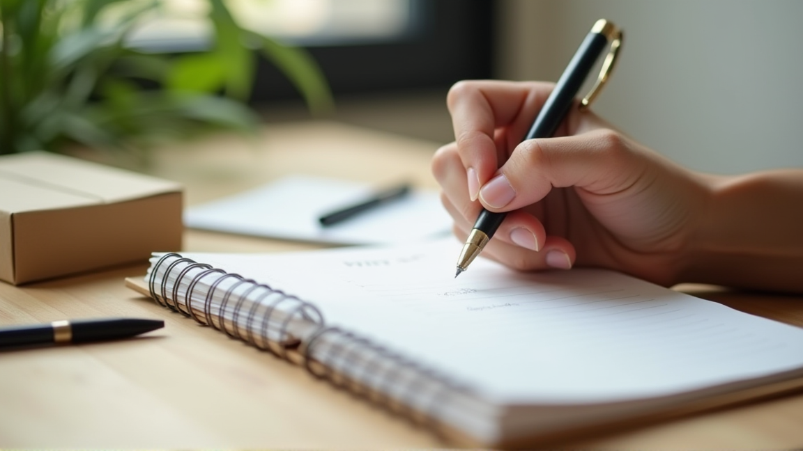 ノートに質問事項を書き出している手元