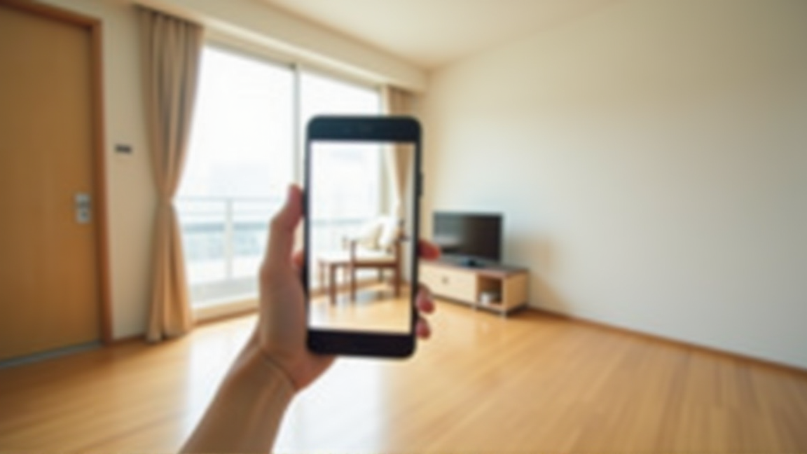 スマートフォンで入居時の部屋の状態を撮影する様子