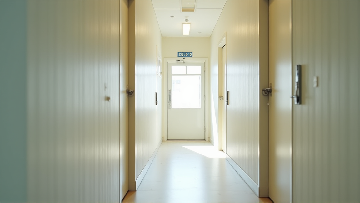 一人暮らし用のワンルームマンションの廊下とドア