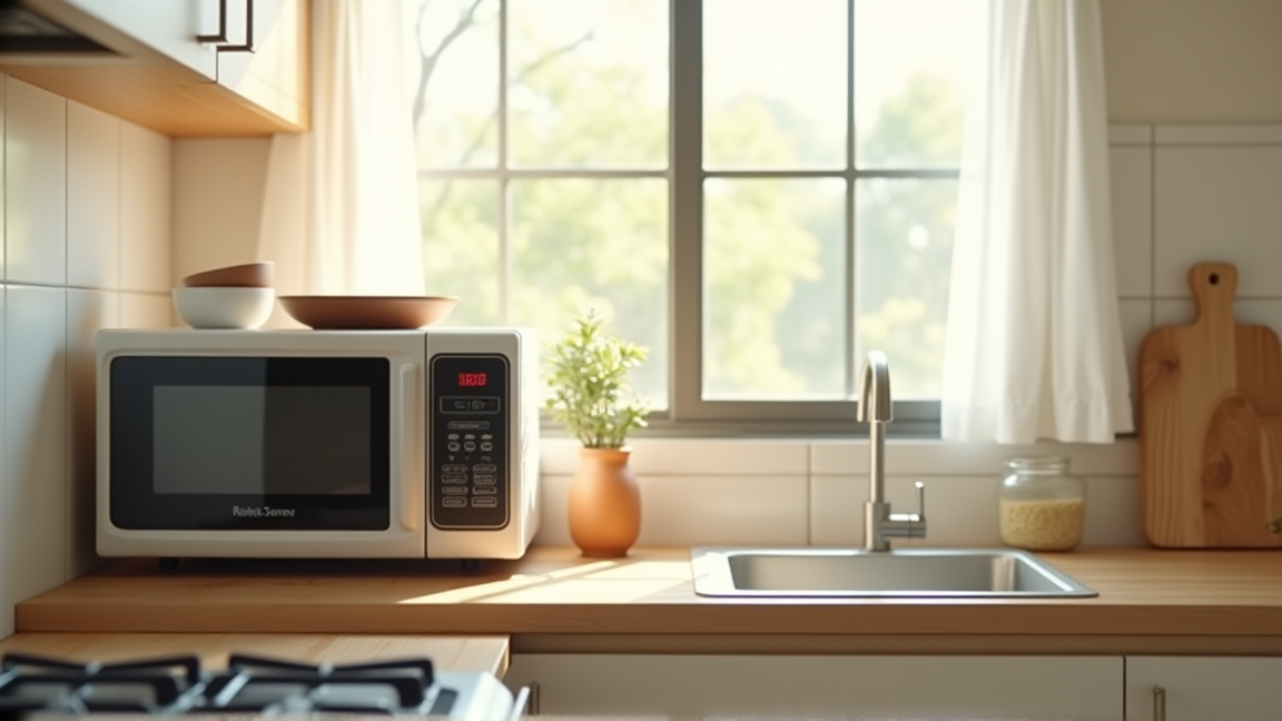 安全に電子レンジを使うキッチンの様子