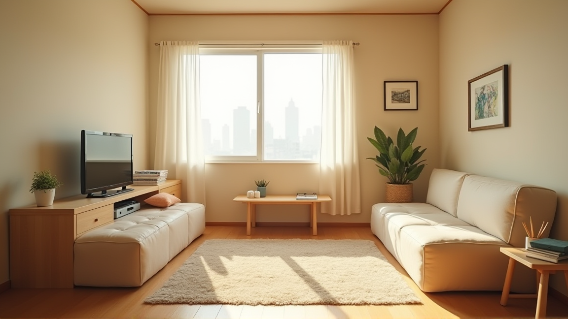 すっきり片付いた一人暮らしのワンルーム全景