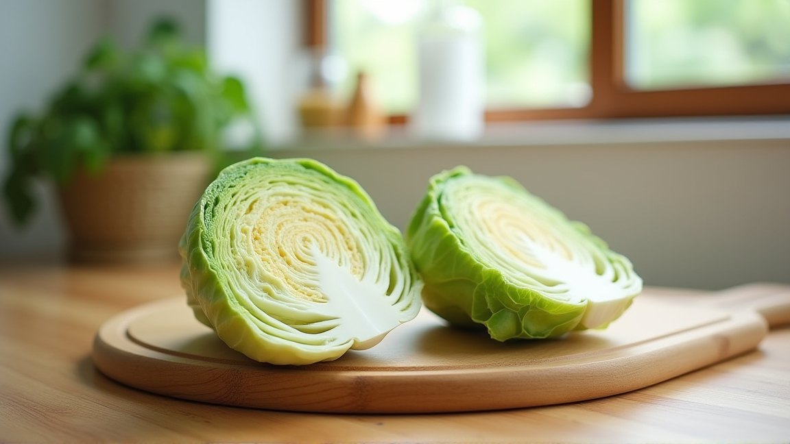 まな板の上に丸ごとの白菜と半分にカットした白菜が並んでいる様子