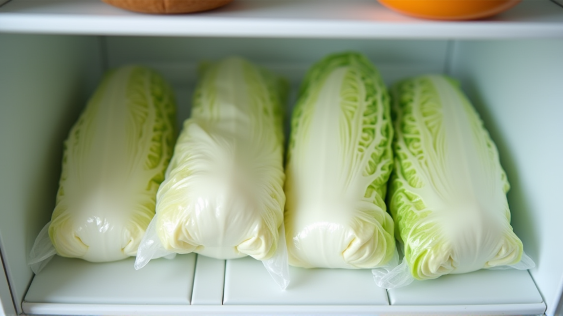 保存袋に小分けされた白菜が冷凍庫に整理されている様子