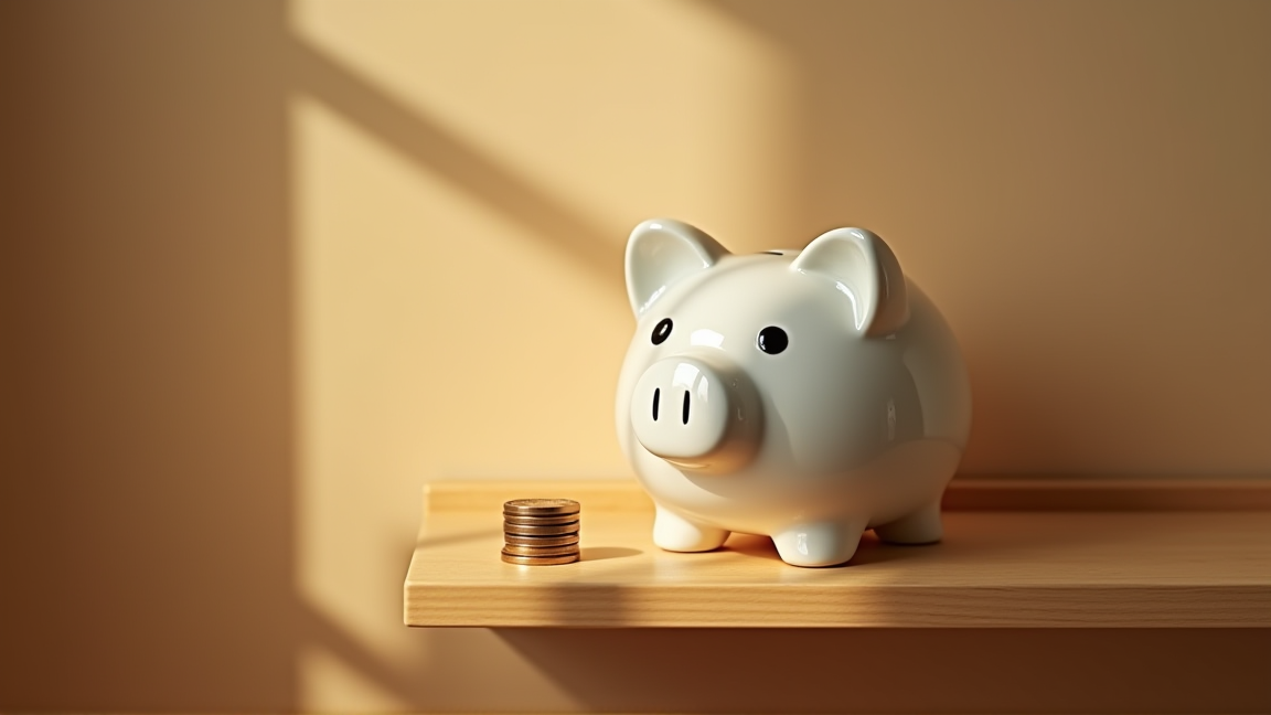 貯金箱と小銭が置かれた棚の様子