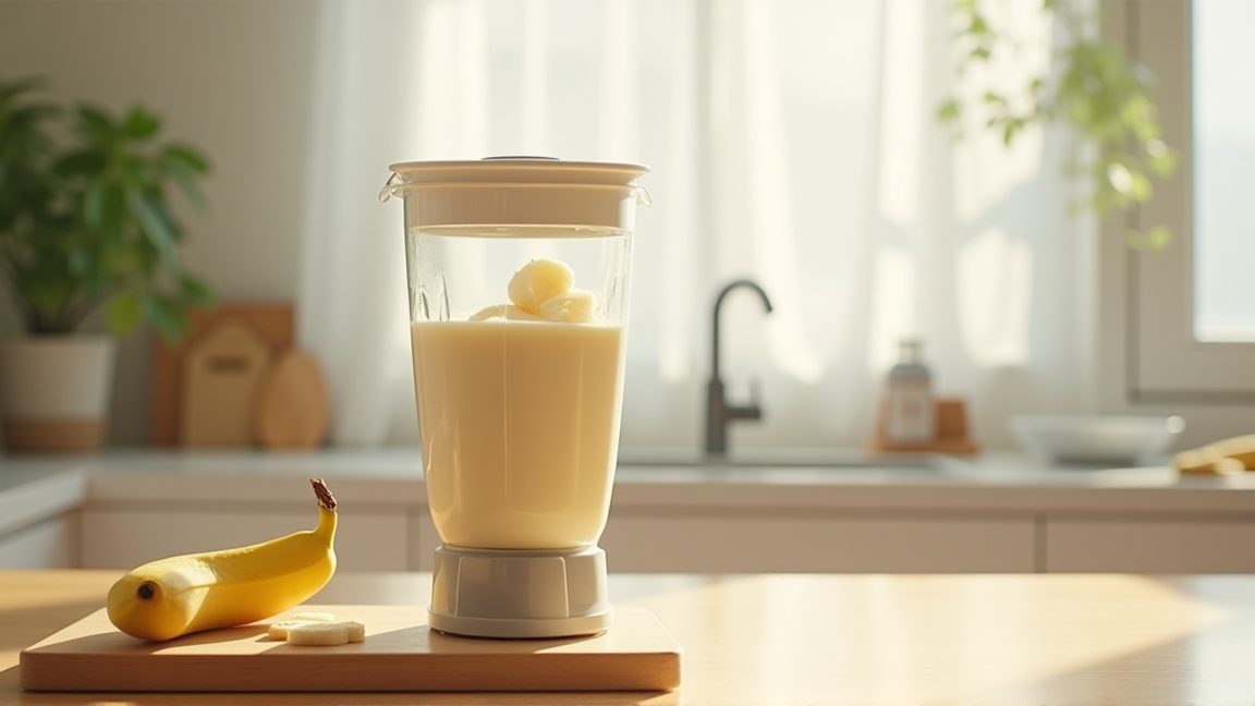 冷凍バナナを使ったスムージーをミキサーで作っている様子