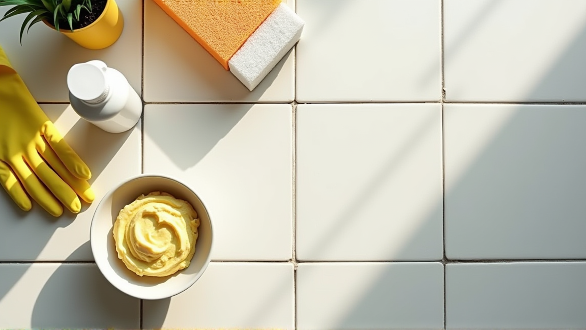 重曹ペーストとメラミンスポンジ、クエン酸スプレーなどの掃除道具