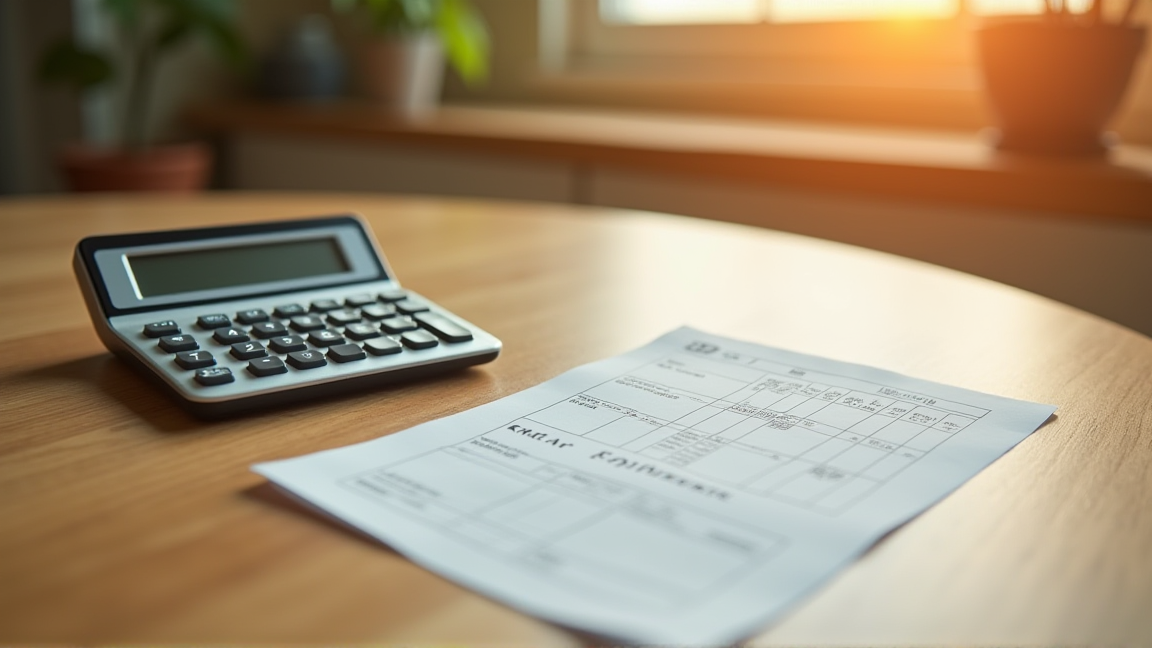 電卓と電気料金の請求書がテーブルに置かれている様子