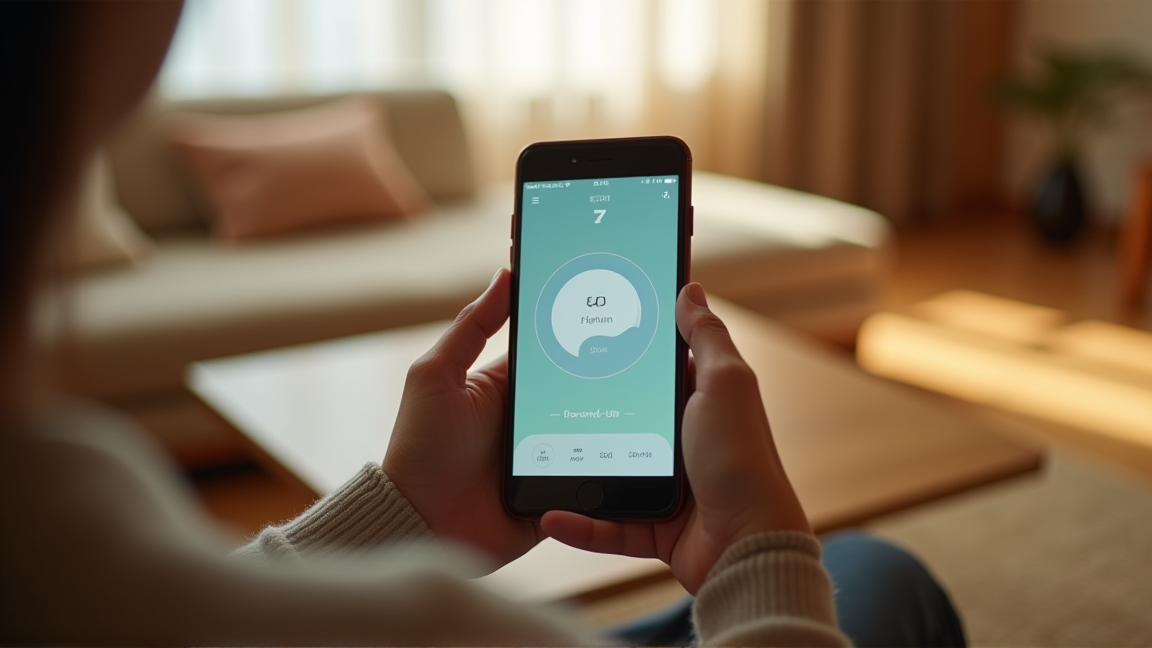 リビングでこたつに入りながらスマートフォンで電気代を確認する手元