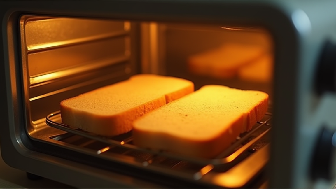 トースターで焼かれている冷凍食パン