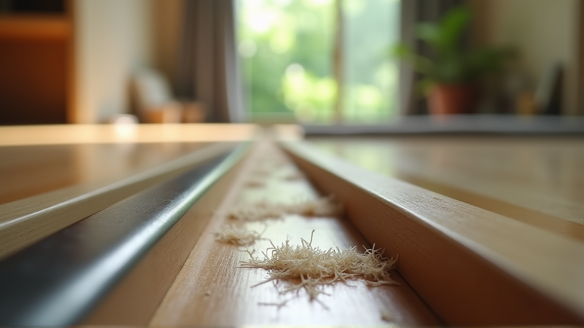 引き戸のレールにホコリが溜まっている様子