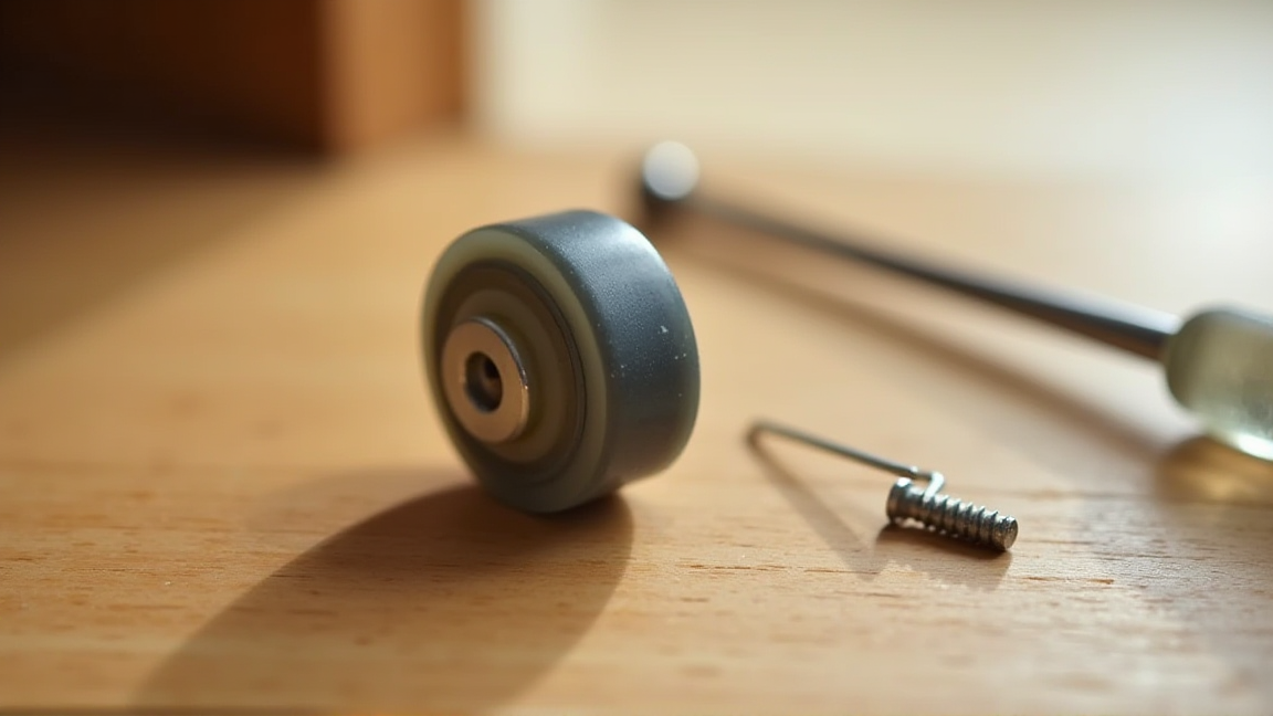 引き戸の底面から取り外した戸車の部品