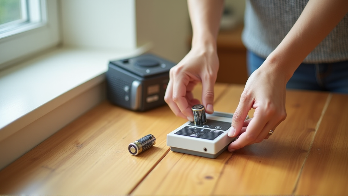 単三電池を新品に交換している様子