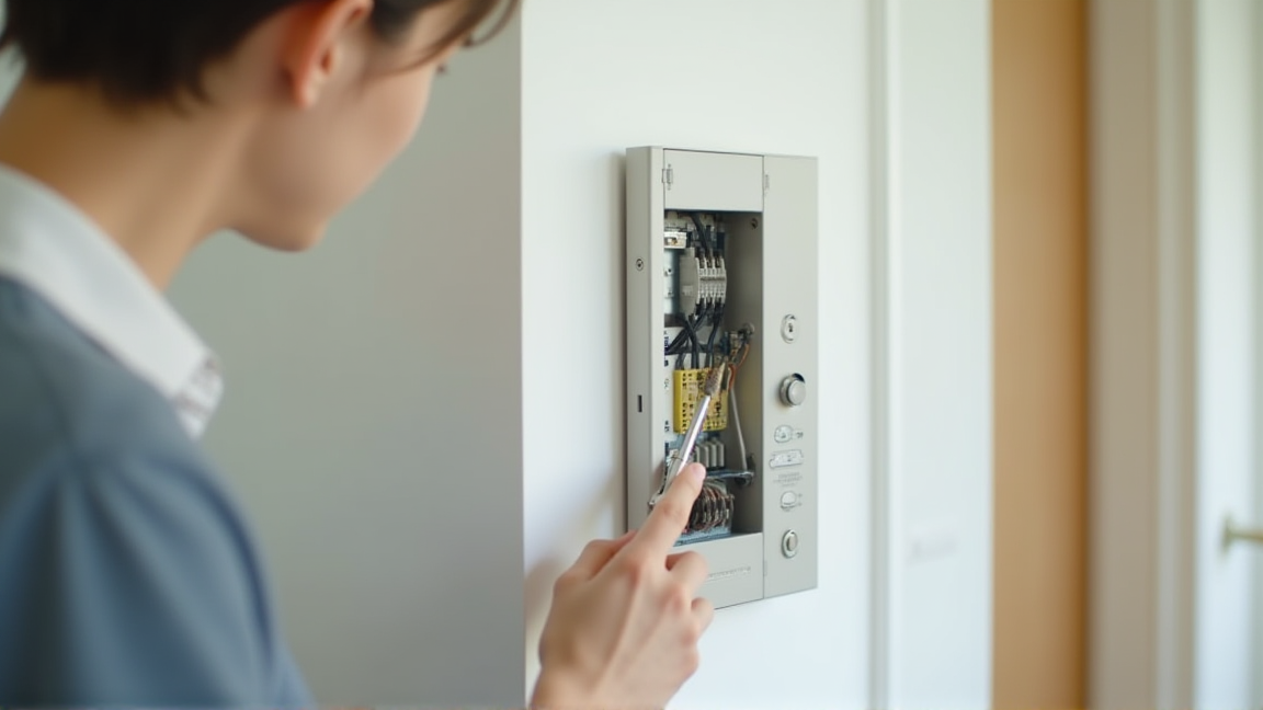 インターホンの配線を確認している場面