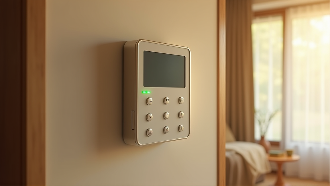 正常に動作しているインターホンの親機が壁に掛かっている室内の様子