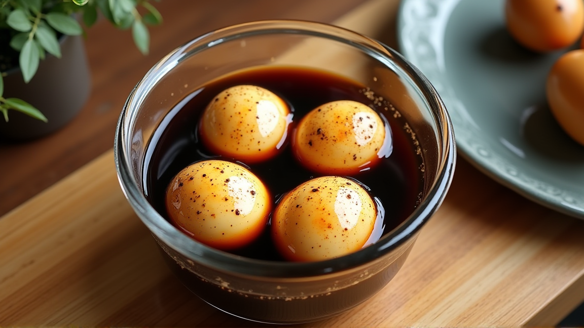 保存容器に入った味付け卵と漬けダレ