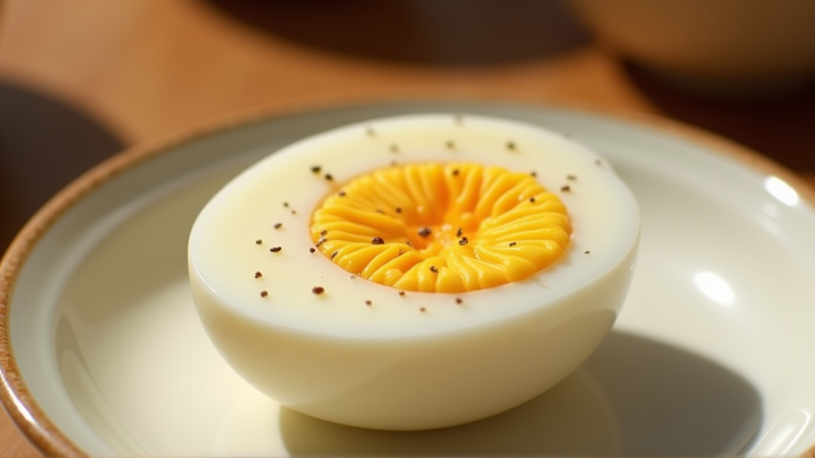 半熟味付け卵を半分に切った断面のアップ