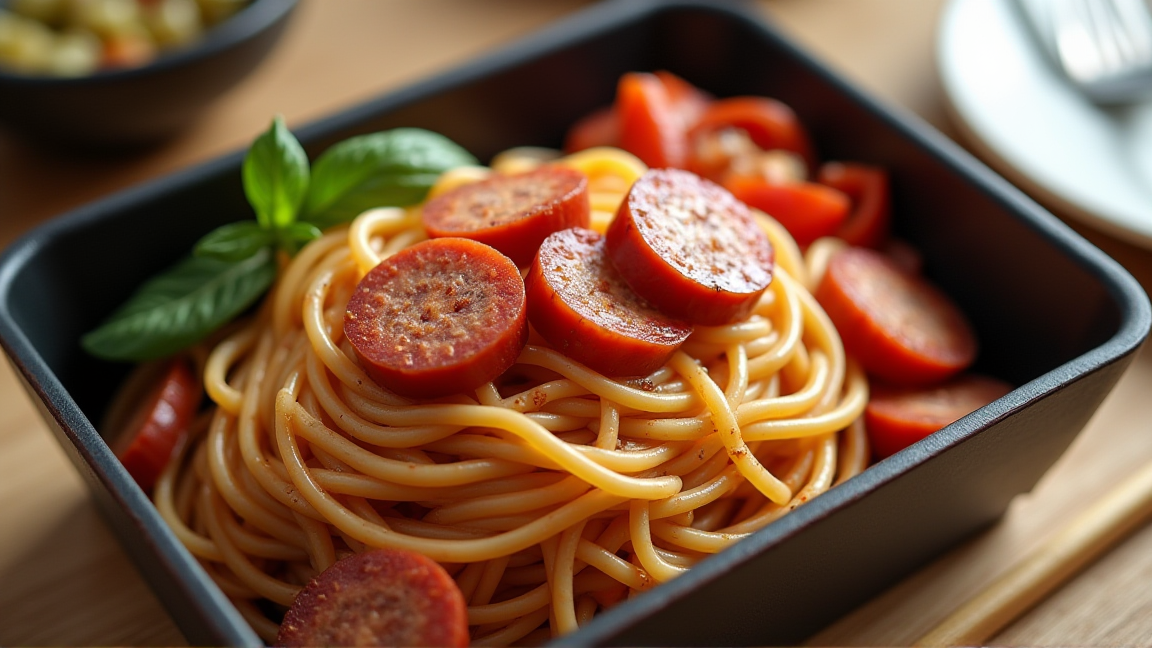 ナポリタンのパスタが詰められたお弁当箱