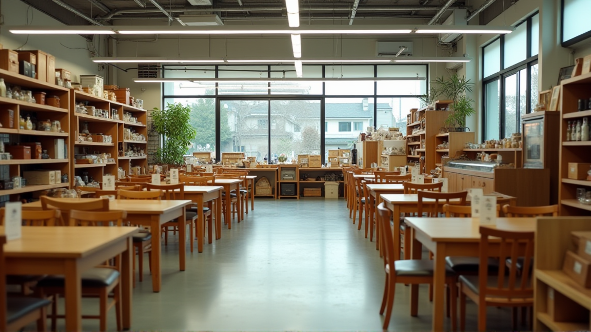 リサイクルショップの店頭に並ぶ中古家具