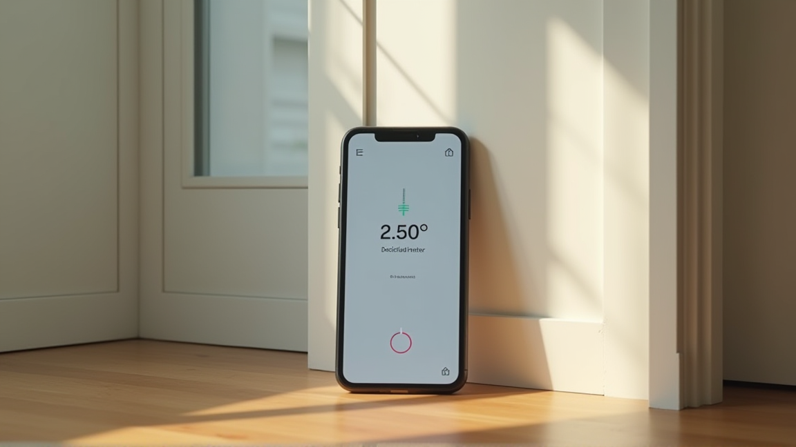 スマートフォンの騒音計アプリで壁際の音を測定している様子