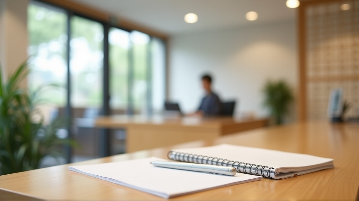 マンションの管理会社の受付で相談している場面