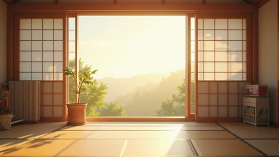 掃除を終えてきれいになった網戸ごしに見える明るい部屋