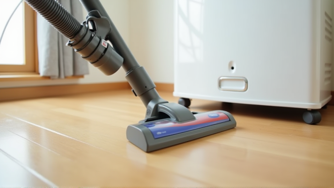 除湿機の吸気口に掃除機ノズルを当てているところ