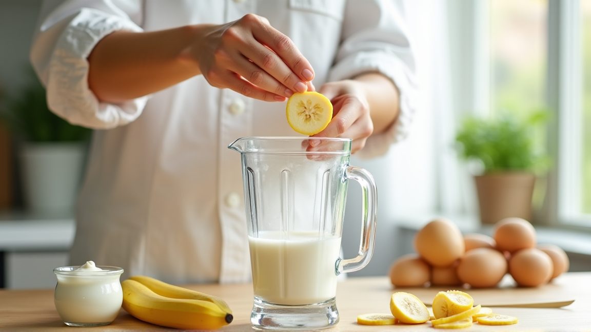 冷凍バナナでスムージーを作る手元