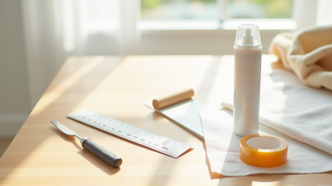 壁紙補修に使う道具を並べた様子