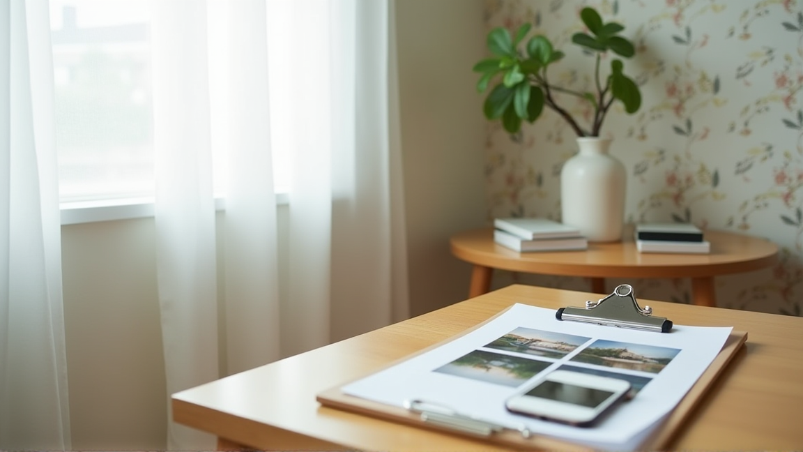 賃貸の室内で壁紙の補修前後を比べる様子