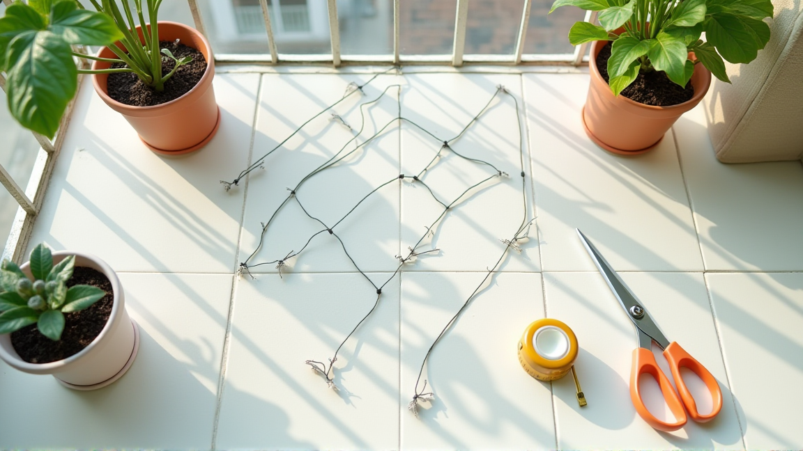 ベランダに設置する防鳥ネットと道具