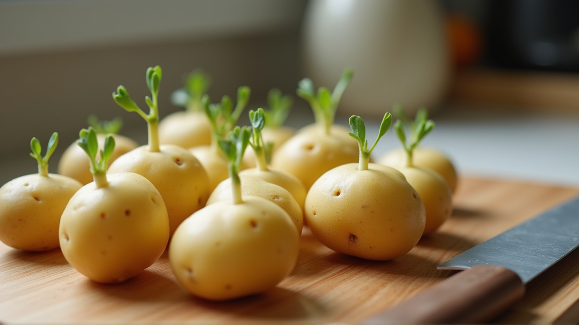 芽が出たじゃがいもと包丁