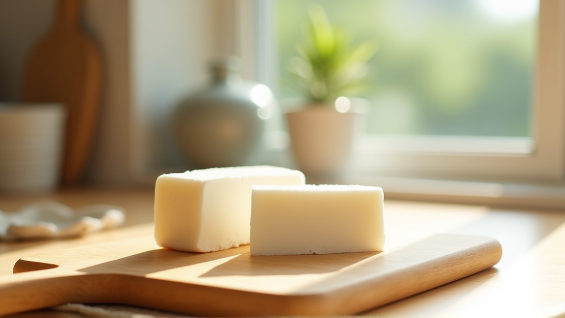 パックから取り出した木綿豆腐をまな板にのせた様子