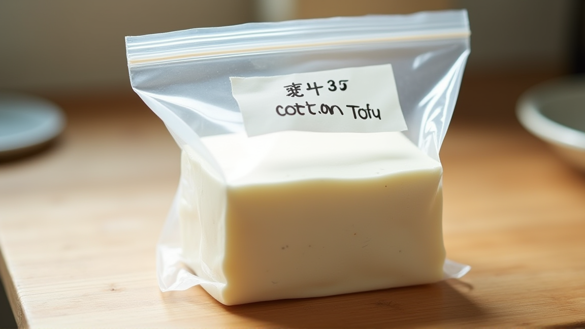 フリーザーバッグに入れて冷凍する前の豆腐
