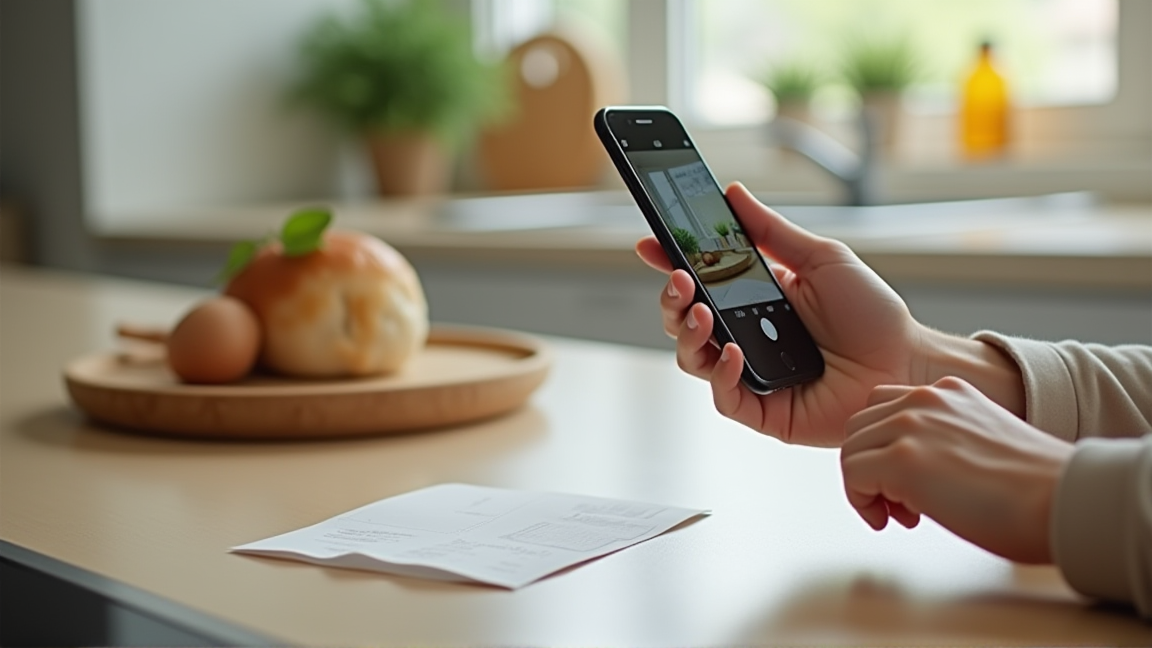 スマホでレシートを撮影している手元