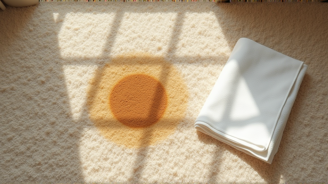 ベージュのカーペットにコーヒーをこぼしてしまった状況