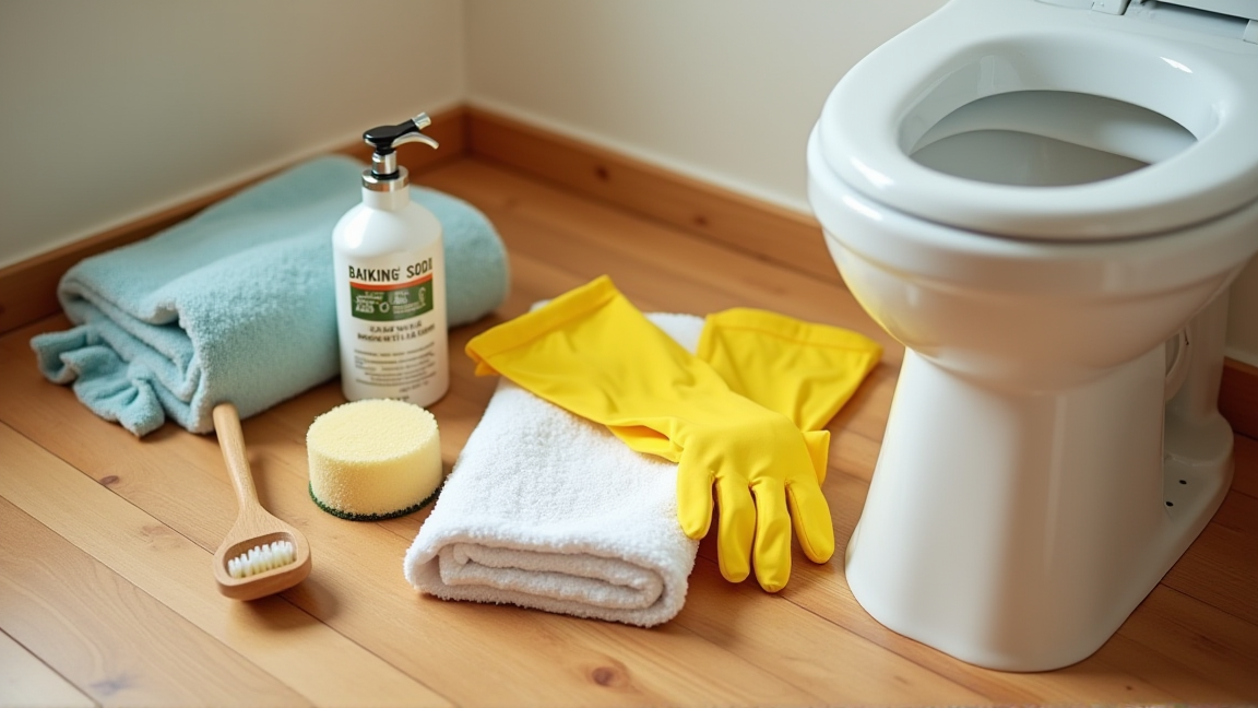 トイレタンク掃除に使う道具を並べた様子