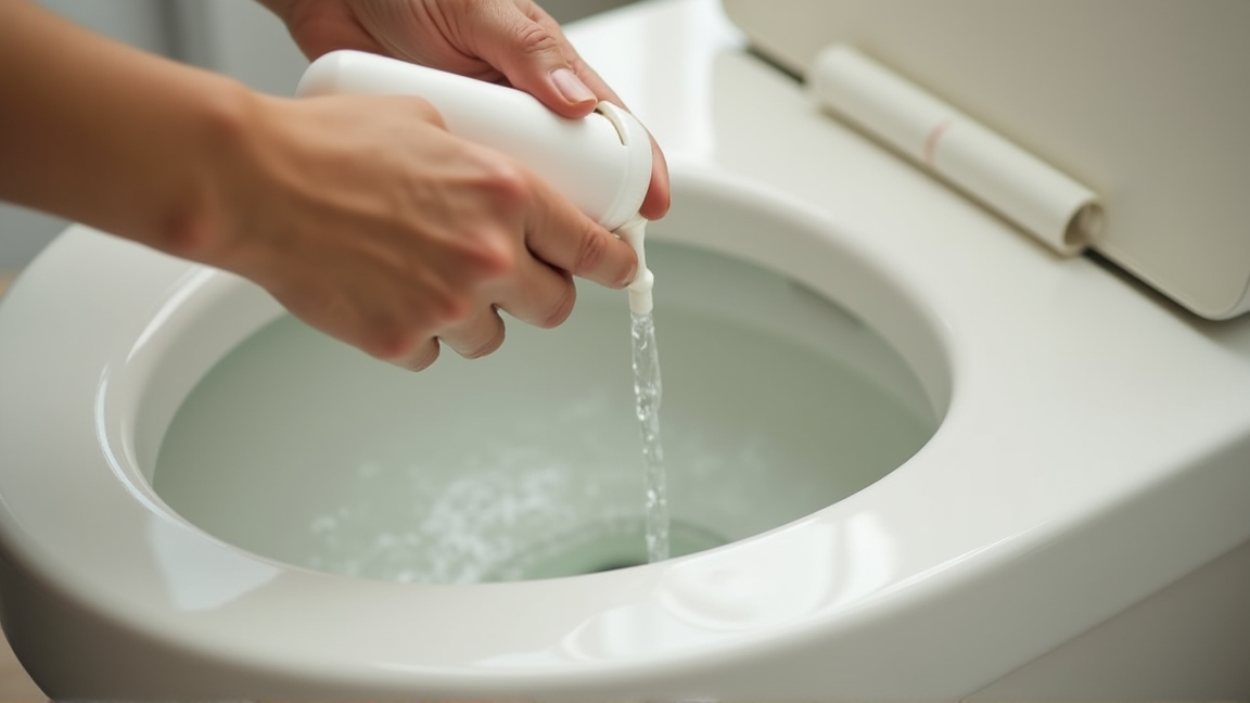 手洗い管に洗浄剤を注ぐ様子