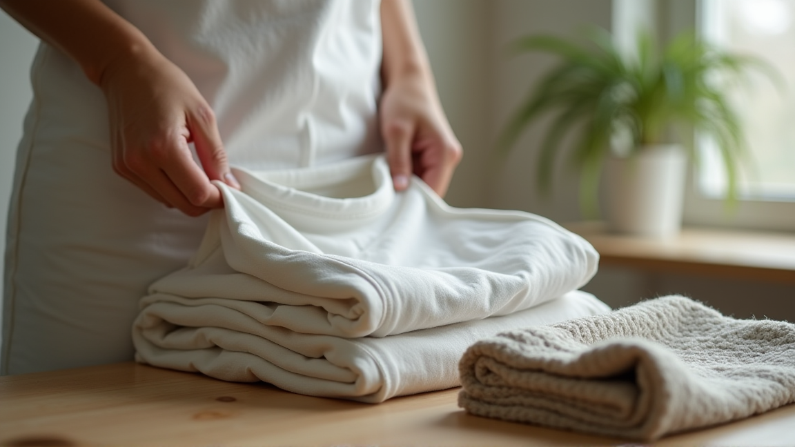 洗濯前にポケットの中身を確認して繊維くずを減らす様子