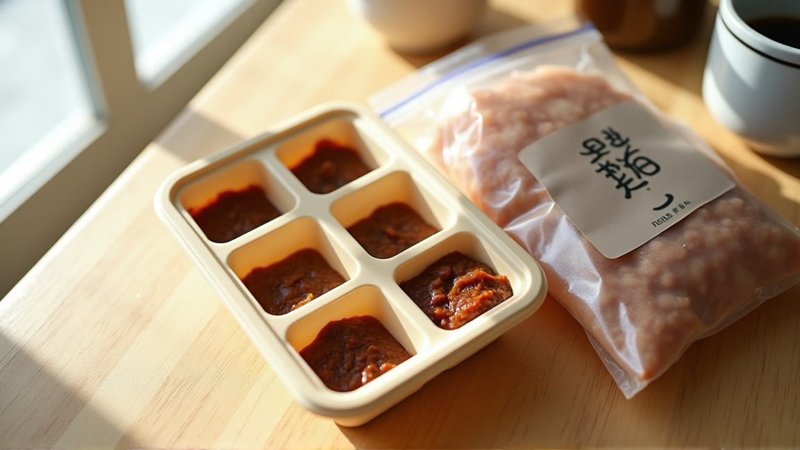 製氷皿に小分けされた味噌と保存袋